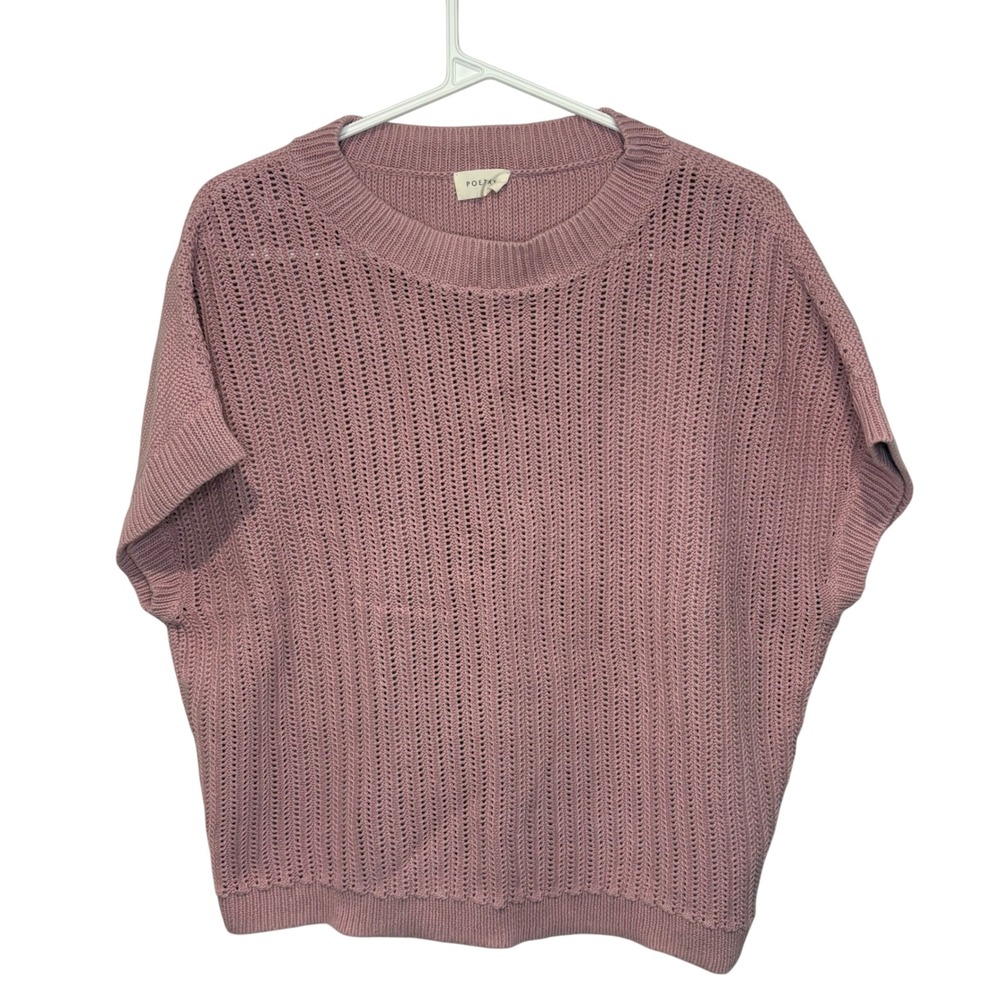 Poetry Knit Top Womens 12 Pink 100% Organic Cotton Short Sleeve Open Knit